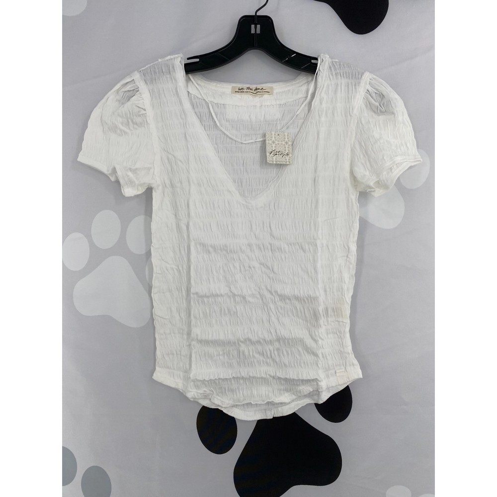 Free People NWT Sugar Cube Crinkle Fabric Short Sleeve Tee Optic White XSm New - Picture 3 of 12